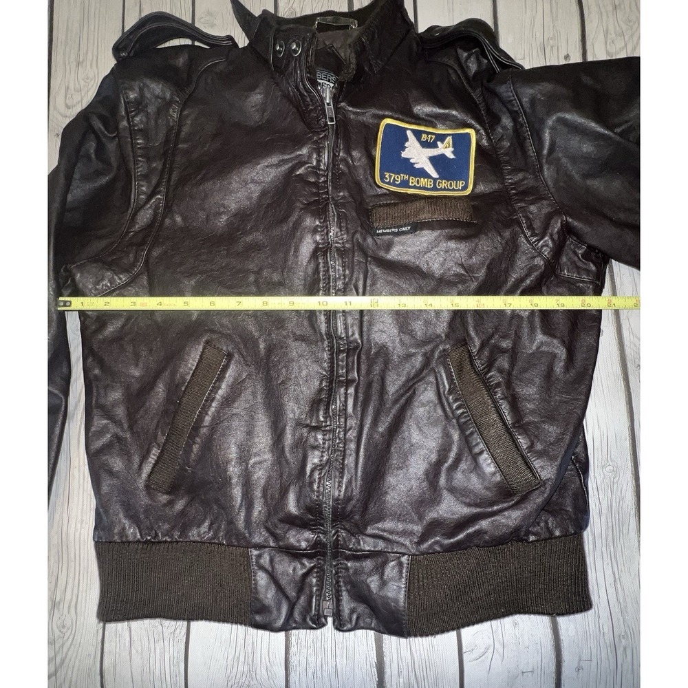 VTG Members Only Brown Bomber Leather Jacket With Patch B-17 379 Bomb Group - Picture 4 of 9